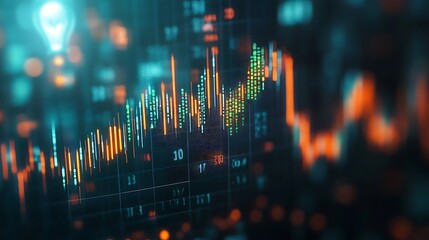 Futuristic Financial Chart with Glowing Lines, Abstract financial chart with glowing lines and numbers, representing stock market data and analysis
