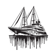 Monochrome yacht silhouette with dripping effect evoking speed and luxury