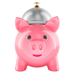 Piggy bank shaped as a hospitality servicing bell. Savings in booking or banking service, concept. 3D rendering isolated on transparent background