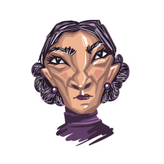 Sticker surprised granny face line black and white vector