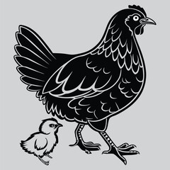 A hen with her chicks  image silhouette vector art and illustration
