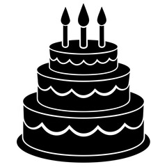 Three Tier Birthday Cake Silhouette with Candles Vector Illustration