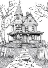 Fototapeta premium Haunted House Coloring Pages