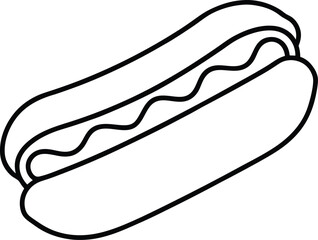 Hot Dog Outline Icon Line Art Drawing Vector | Fast Food, Snack & Street Eat Design