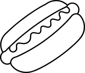 Hot Dog Outline Icon Line Art Drawing Vector | Fast Food, Snack & Street Eat Design