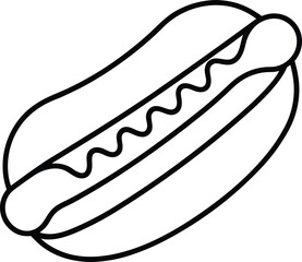 Hot Dog Outline Icon Line Art Drawing Vector | Fast Food, Snack & Street Eat Design