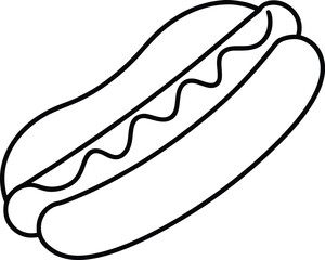 Hot Dog Outline Icon Line Art Drawing Vector | Fast Food, Snack & Street Eat Design