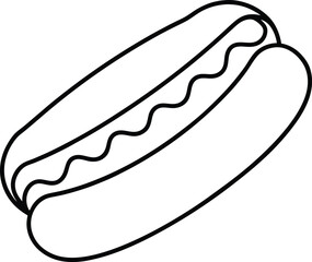 Hot Dog Outline Icon Line Art Drawing Vector | Fast Food, Snack & Street Eat Design