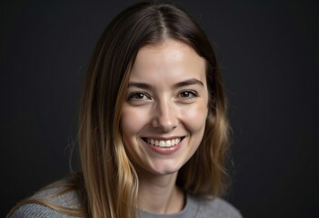 Smiling Woman Portrait: A warm and inviting portrait of a young woman with a genuine smile, showcasing her bright eyes and radiant energy.