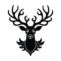 Elegant Deer Logo With Ornamental Antlers White Background