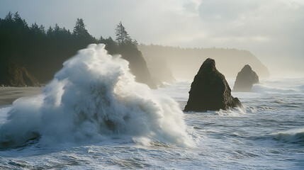 Nature's Majesty: The Wild Symphony of Intense Ocean Waves Under a Brooding Sky