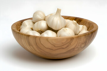 White garlic bulbs in a wooden bowl highlighting culinary freshness and natural ingredients for healthy cooking at home
