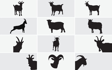 Goat and Sheep Silhouette Vector Pack – High-Quality Animal Silhouettes for Farm, Logo & Craft Design