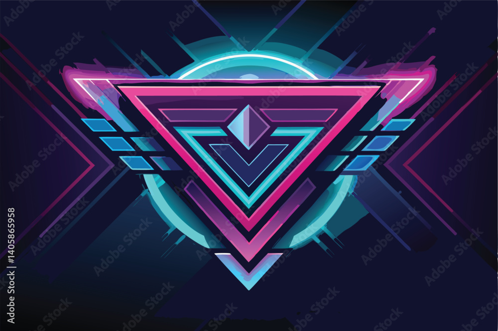 Aufkleber Modern vector illustration featuring abstract geometric shapes in vibrant colors with dynamic lines and a circular background