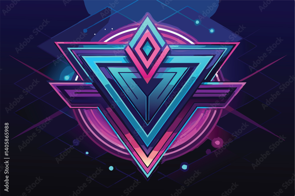 Aufkleber Modern vector illustration featuring abstract geometric shapes in vibrant colors with dynamic lines and a circular background