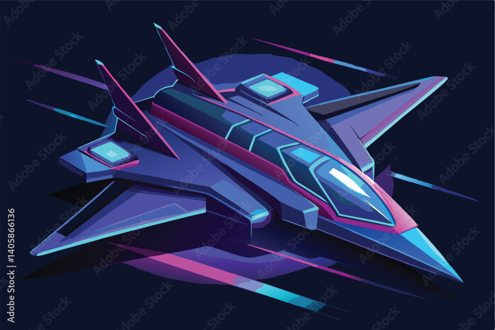 Poster futuristic vector illustration of a sleek fighter jet in mid-flight showcasing vibrant colors and dy