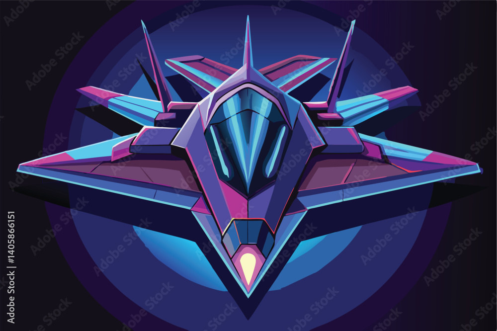 Poster futuristic vector illustration of a sleek fighter jet in mid-flight showcasing vibrant colors and dy