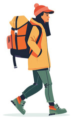 A woman hiking with a large backpack.