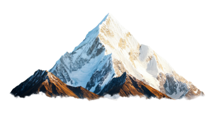 PNG of Majestic snow-capped mountain towering against a clear sky, showcasing rugged terrain and dramatic peaks.