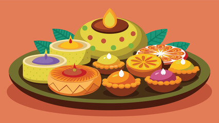 Traditional Indian sweets and snacks arranged on a festive platter for celebration