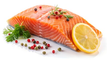 High Resolution Image of a Raw Piece of Red Fish Isolated on White Background

