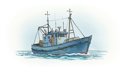 Obraz premium Fishing boat illustration illustration watercolor childlike fishing