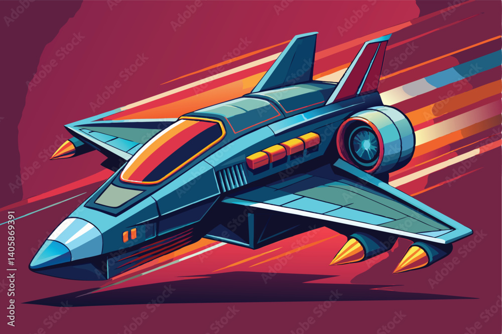 Aufkleber futuristic jet aircraft soaring through vibrant skies with dynamic colors in a high-speed flight