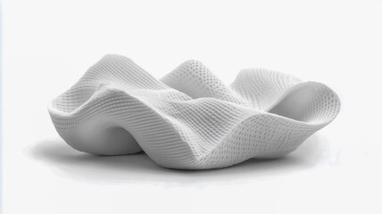 White non-woven fabric with a structured pattern, isolated on a white background. Studio shot.