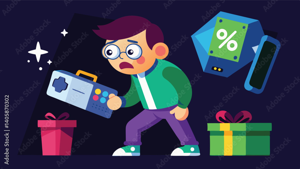 Aufkleber young boy explores technology in a colorful illustration featuring computers and gadgets in a cozy w