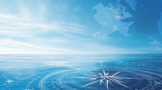 Calm expanse, compass, world map