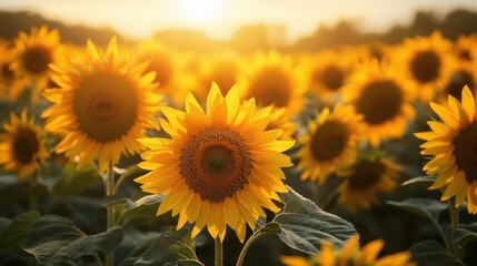Obraz premium Golden Hour Sunflowers: A Field of Joy