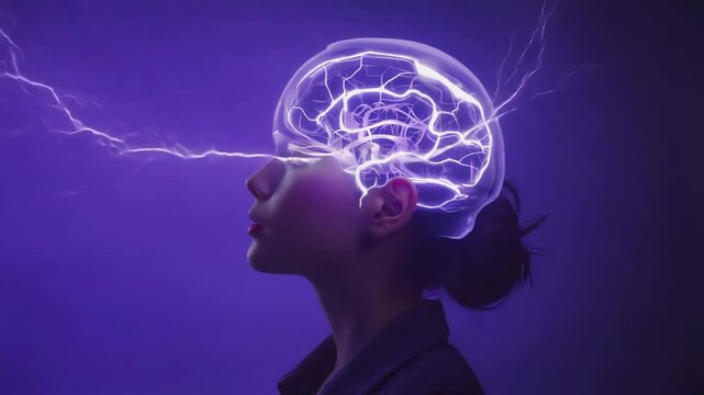 A woman's head with lightning emanating from it.