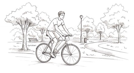 Obraz premium Man cycling in park illustration
