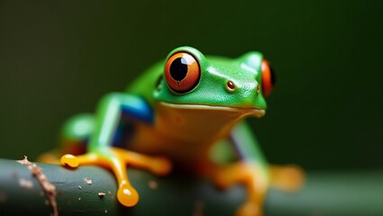 Close-up of a Vibrant Green Tree Frog