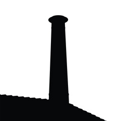 Silhouette Of A Tall Chimney Standing Against A Clean White Background