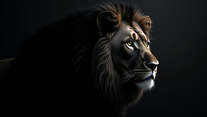 Fototapeta premium Majestic Lion Profile in Dark Shadow
