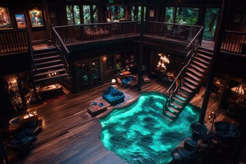 Luxurious, tropical-style home with a sunken pool