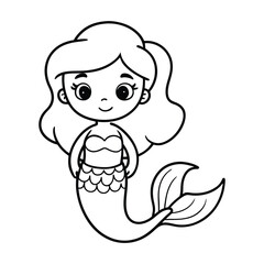 Cute Mermaid Coloring Outline for Kids