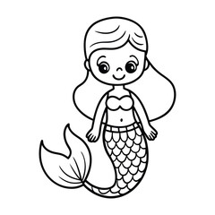 Cute Mermaid Coloring Outline for Kids