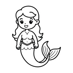 Cute Mermaid Coloring Outline for Kids