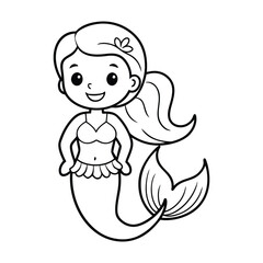 Cute Mermaid Coloring Outline for Kids