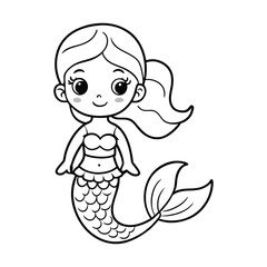 Cute Mermaid Coloring Outline for Kids