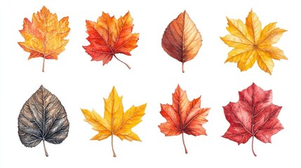 Fototapeta premium Colorful autumn leaves watercolor illustration