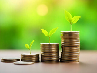 green plant growing from coins