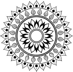 Black and White Mandala Pattern Featuring Intricate Floral
