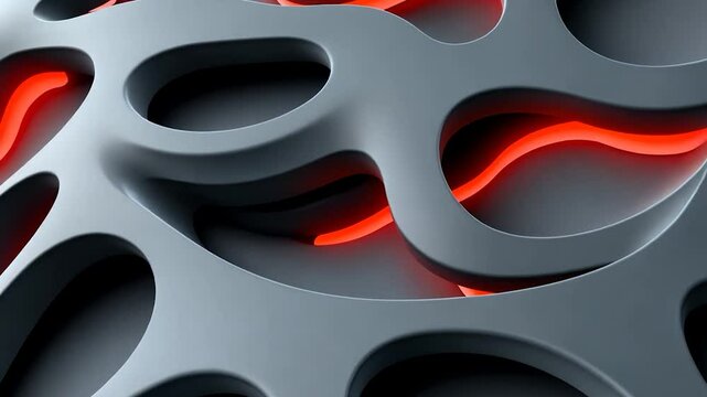 Abstract 3D grey structure with glowing red lines