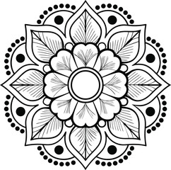 Black and White Mandala Pattern Featuring Intricate Floral