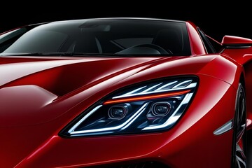 LED headlights red super car.