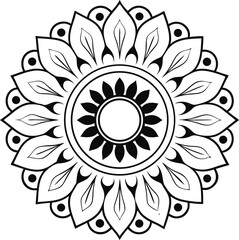 Black and White Mandala Pattern Featuring Intricate Floral