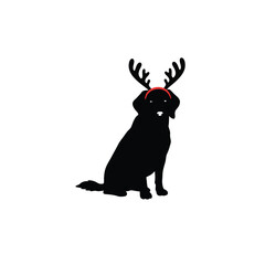 Black Dog Silhouette Wearing Reindeer Antlers For Christmas Holiday Decoration